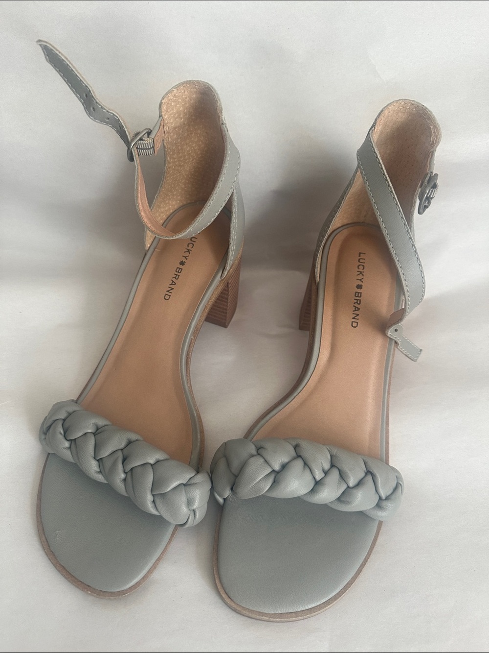 Lucky Brand Women's Light Gray Braided Ankle-Strap Sandals